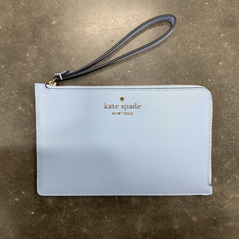 Kate Spade Staci Medium L-Zip Wristlet Pale Blue Leather Wallet